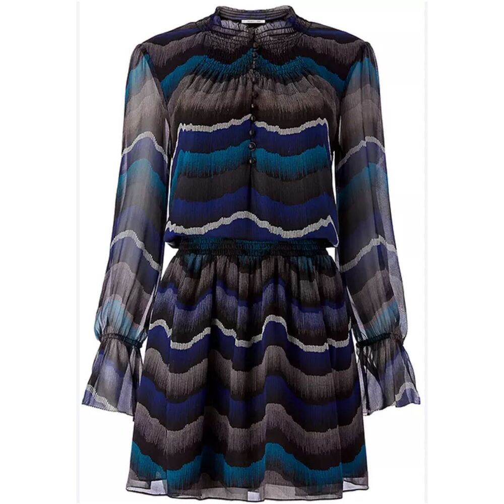 DVF Diane Von Furstenberg Silk Dress Kelley 2 Blue Mini Stretch Waist Peacock - Picture 2 of 15